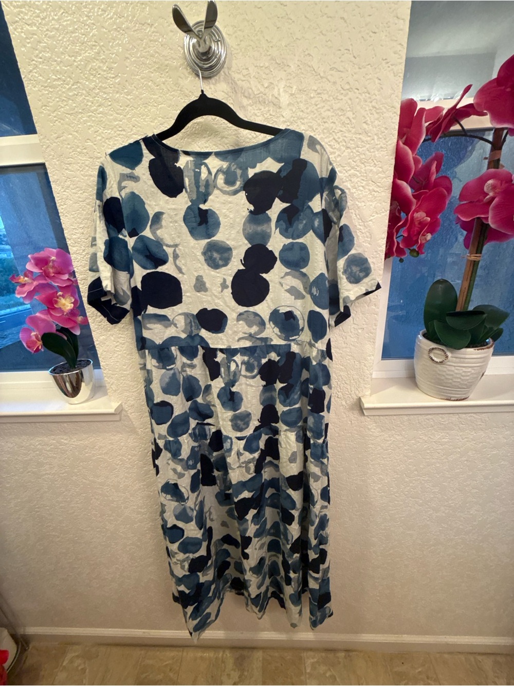 Lagenlook Inspired Blue Abstract Print Tiered Maxi Dress Cotton Blend S- Large - Picture 11 of 17